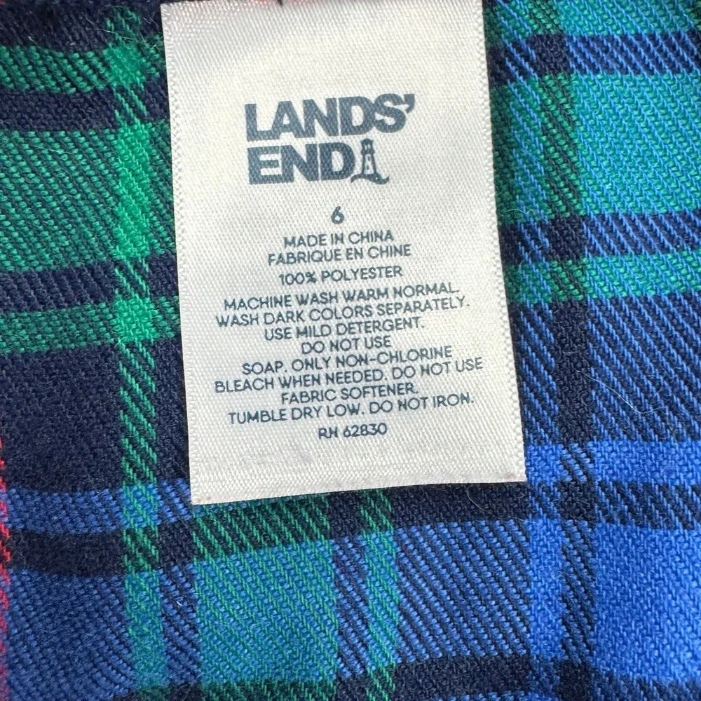 Lands End Girls Nightgown Set 2 Size 6 Plaid Sheep‎ Print Long Sleeve Sleepwear